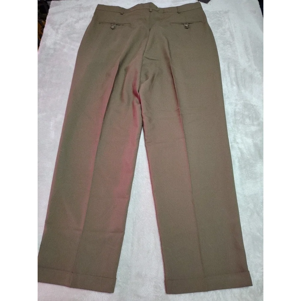 Slates Dress Pants Men 36/29.5 Brown Business Cuffed Pleated Classic Work